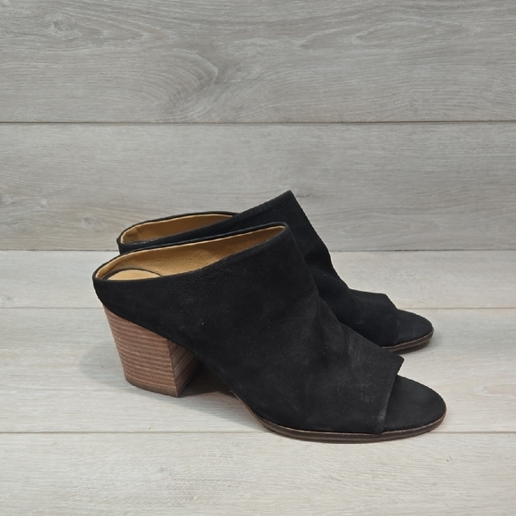 Lucky Brand Women Organza Black Suede Open Toe Mules Heels Sz 9M - Picture 2 of 13
